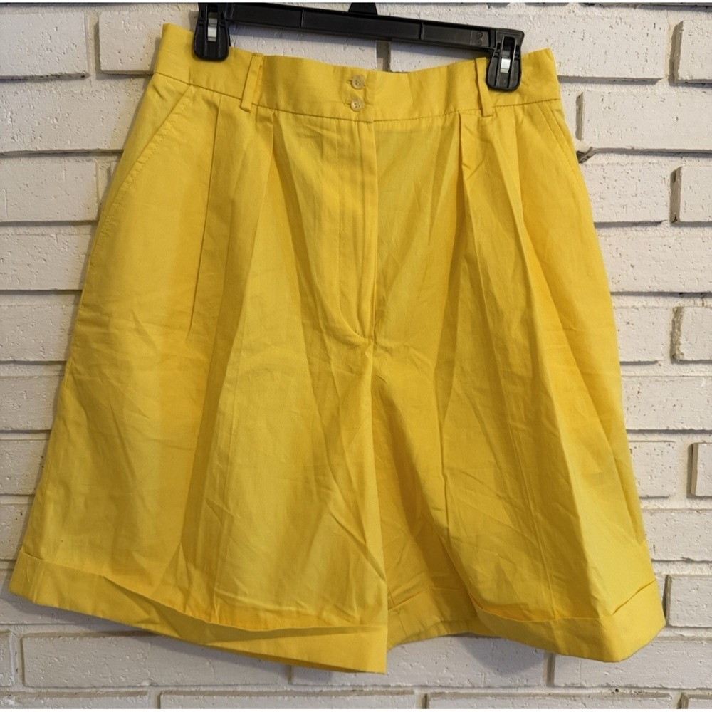 Talbots Shorts Sz 14 Yellow Wide Leg Vintage Mom Cotton Pocket High Rise NEW